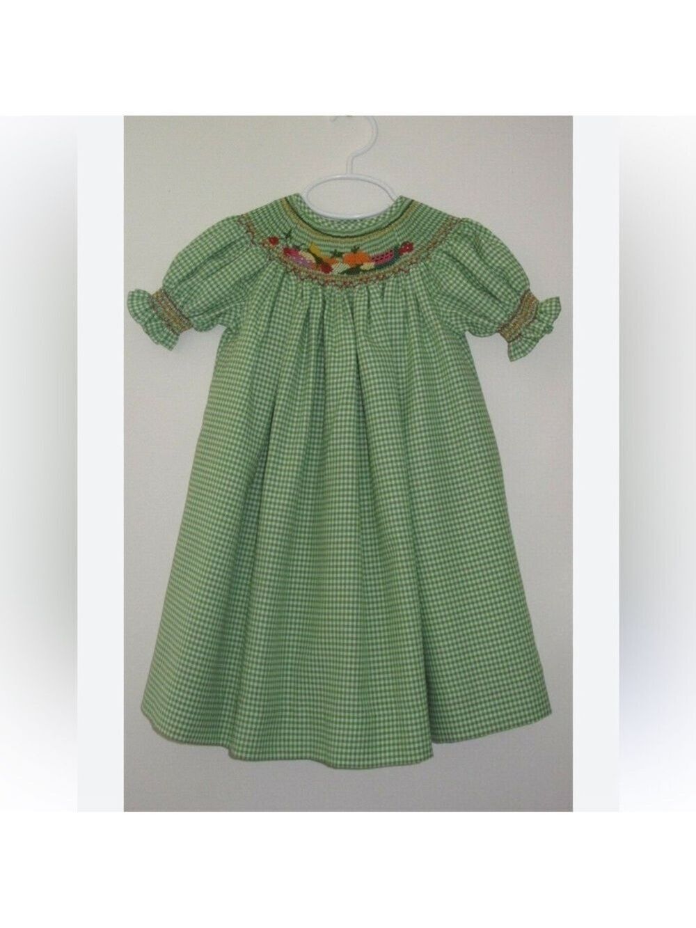 Green Gingham Smocked Dress